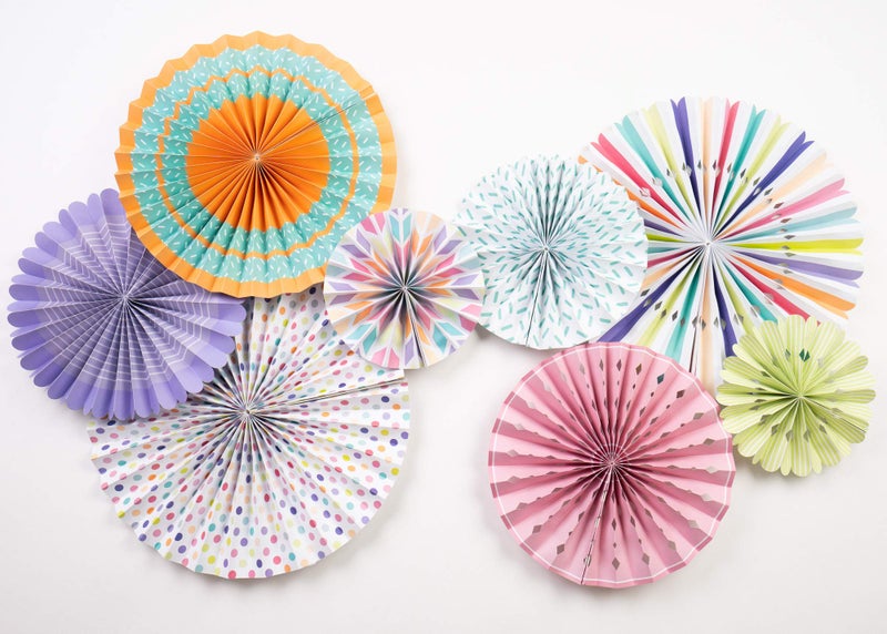 PapaKit Origami Wall Decoration Set (8 Assorted Round Paper Fans) Birthday Party Baby Shower Wedding Events Decor | Creative Art Design Pattern (Festive Colors with Mixed Patterns  8 Piece Set) - Image 4